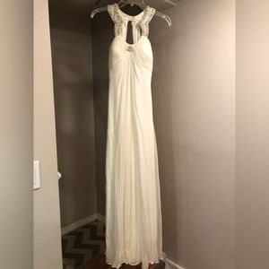 Aidan Mattox white silver and pearl beaded neck gown
- size 0